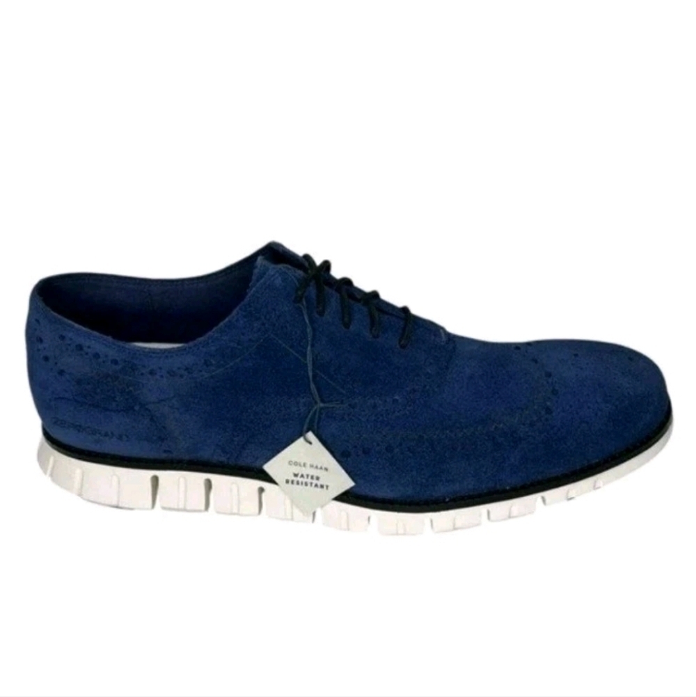 Cole Haan ZERØGRAND Wingtip Oxford Water Resistant Navy Blue Suede Shoe Size 9.5